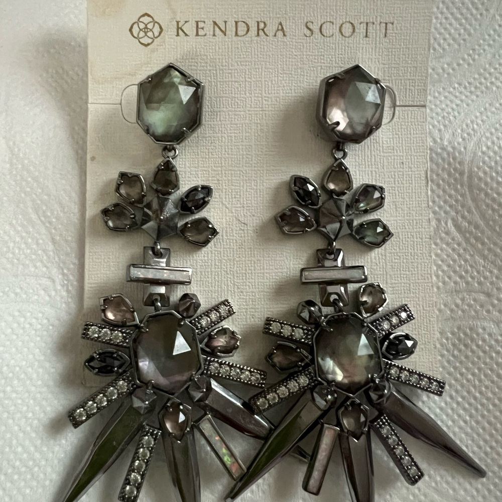Kendra Scott Isadore  Gunmetal Tone Iridescent Stones Statement Earrings